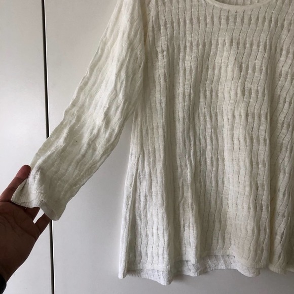 Eileen Fisher Linen Sweater Knit Top Ivory White Crochet Flowy Petite Large - Picture 3 of 5
